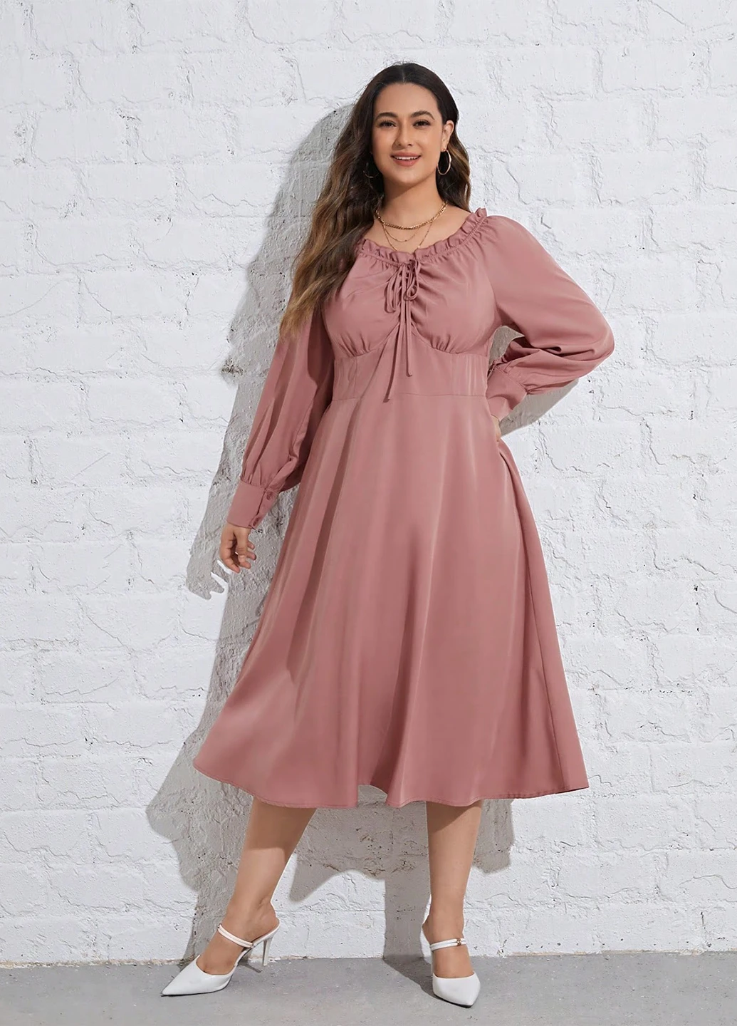 Светло-розовое кэжуал платье а-силуэт SHEIN однотонное
