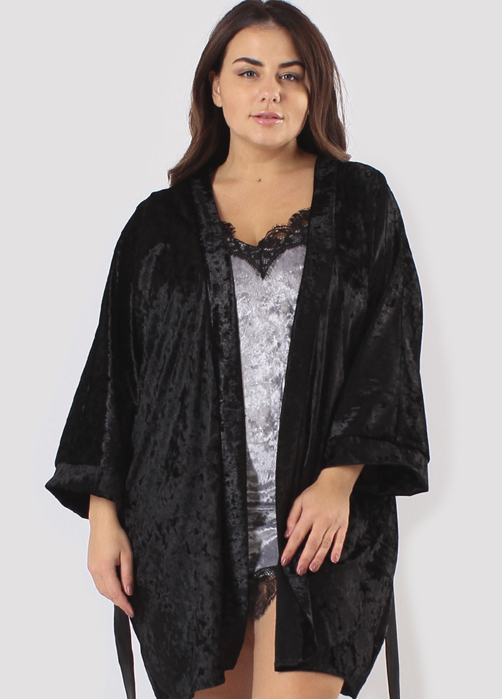 Серый демисезонный комплект (ночная рубашка, халат) Ghazel