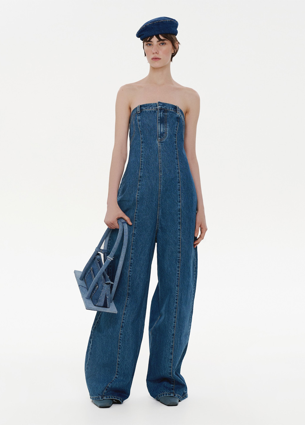 Комбінезон Ksenia Schnaider комбінезон-брюки однотонний синій джинсовий джинс, бавовна