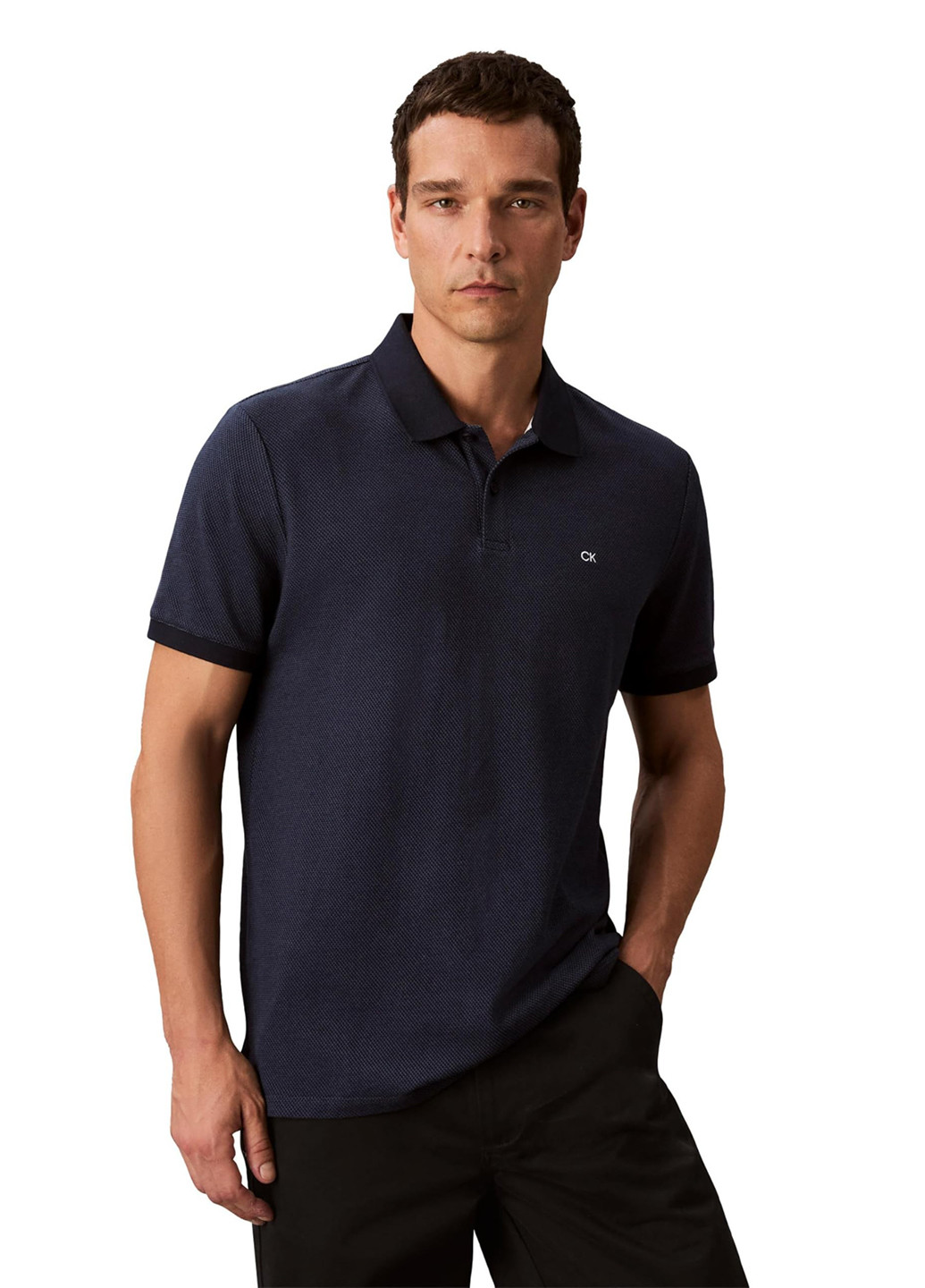 Синяя футболка-поло для мужчин Calvin Klein однотонная