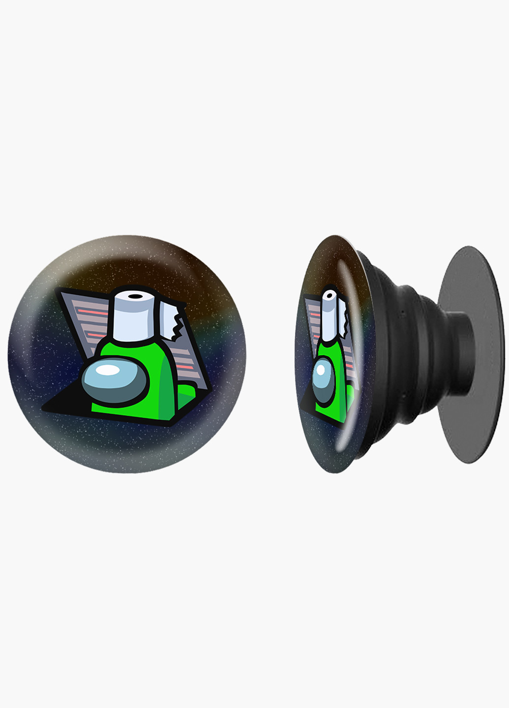 Попсокет (Popsockets) держатель для смартфона Амонг Ас Зеленый (Among Us Green) (8754-2592) Черный MobiPrint (216836552)