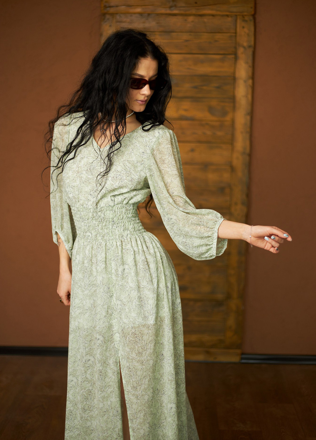 Светло-зеленое кэжуал платье а-силуэт MiNiMax с цветочным принтом