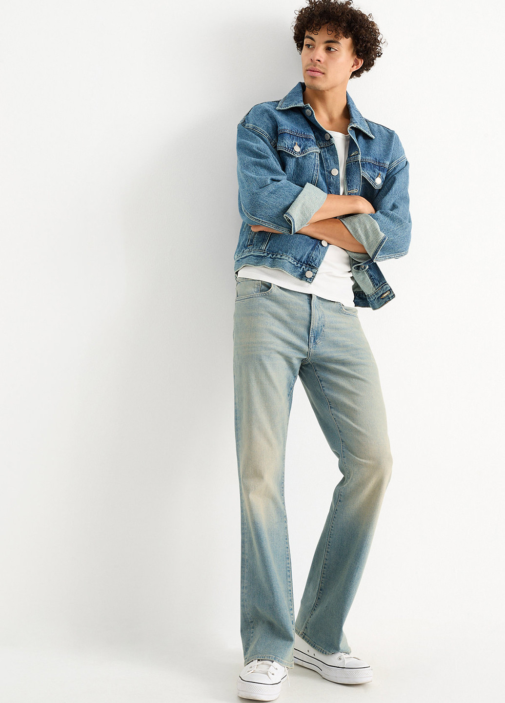 Серо-голубые демисезонные мешковатые, прямые джинсы C&A