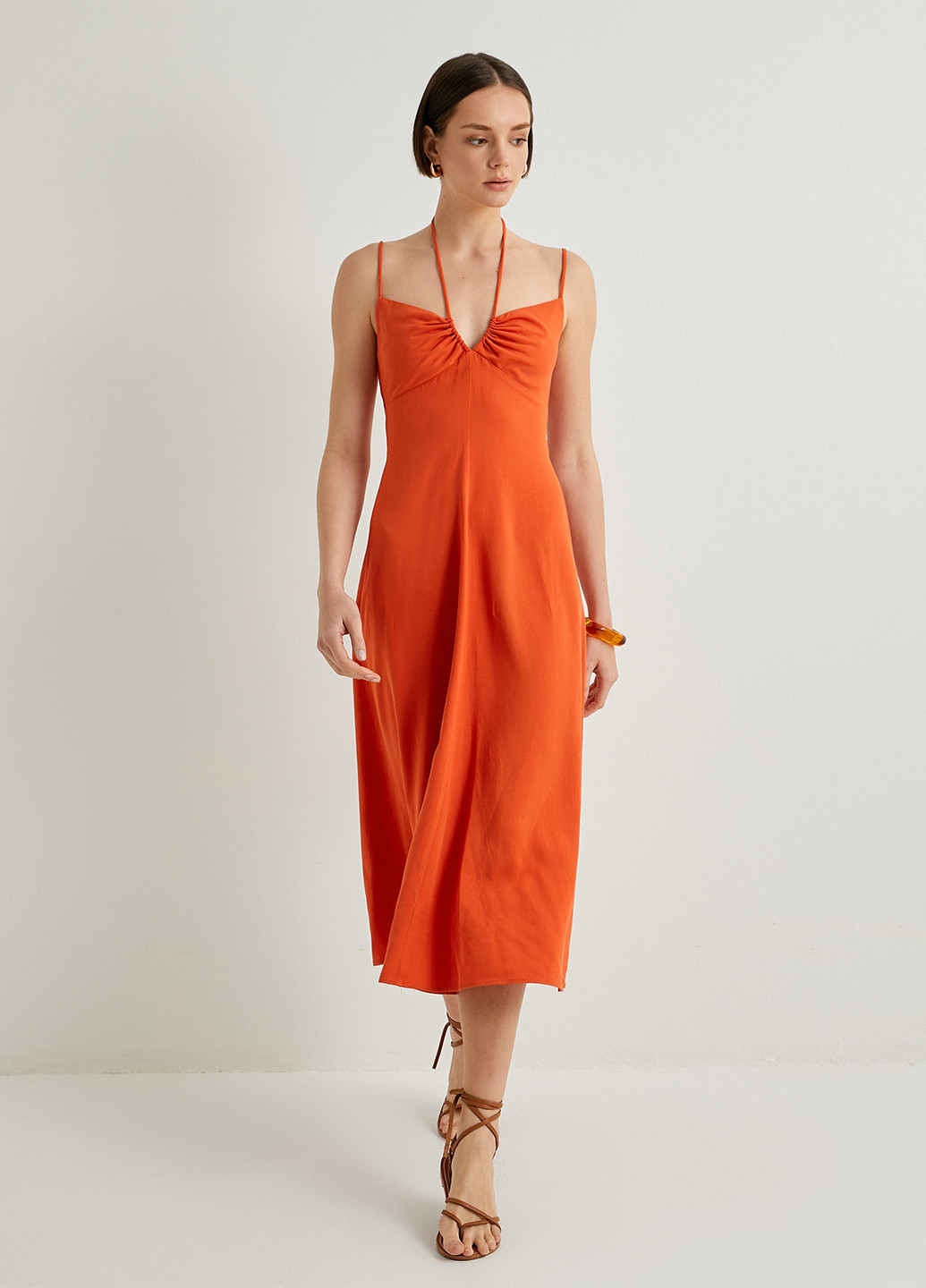 Терракотовое кэжуал платье клеш KOTON однотонное