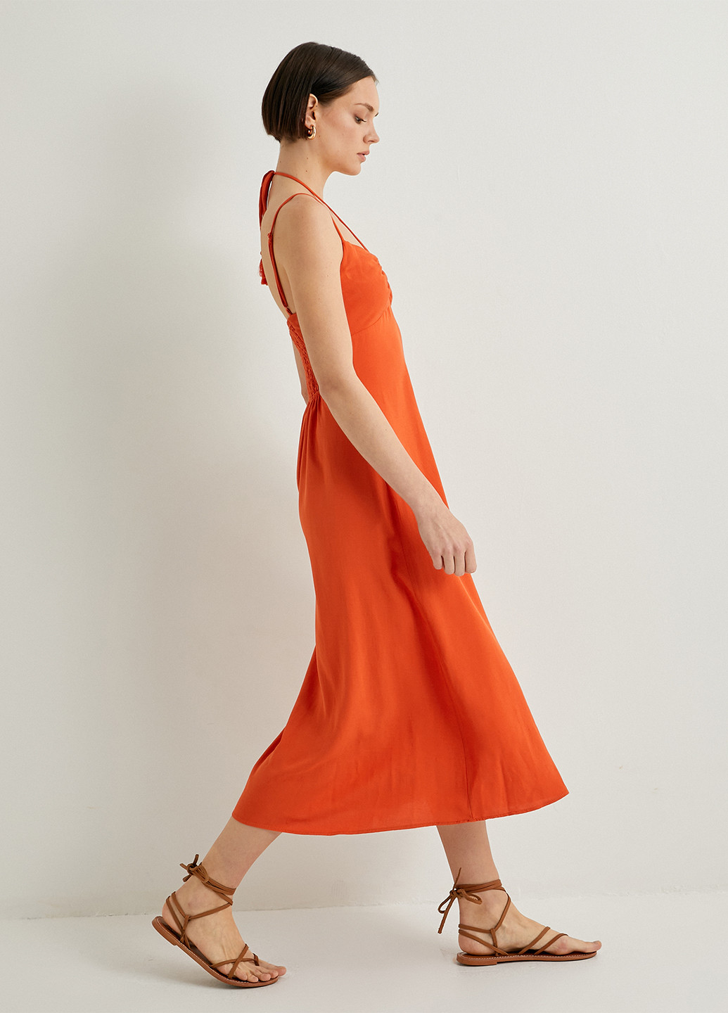 Терракотовое кэжуал платье клеш KOTON однотонное
