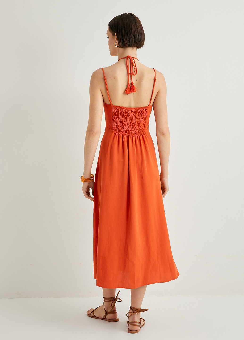 Терракотовое кэжуал платье клеш KOTON однотонное