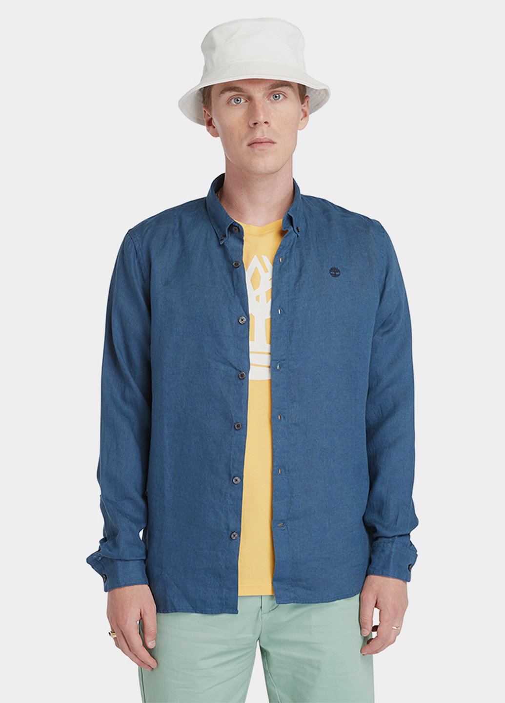 Синяя кэжуал рубашка однотонная Timberland