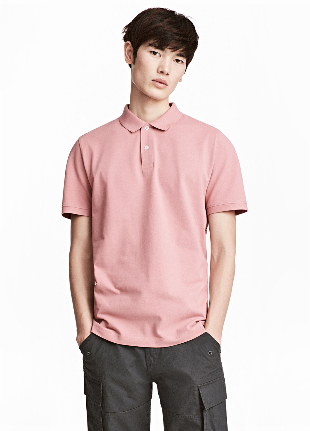 Розовая футболка-поло для мужчин H&M однотонная