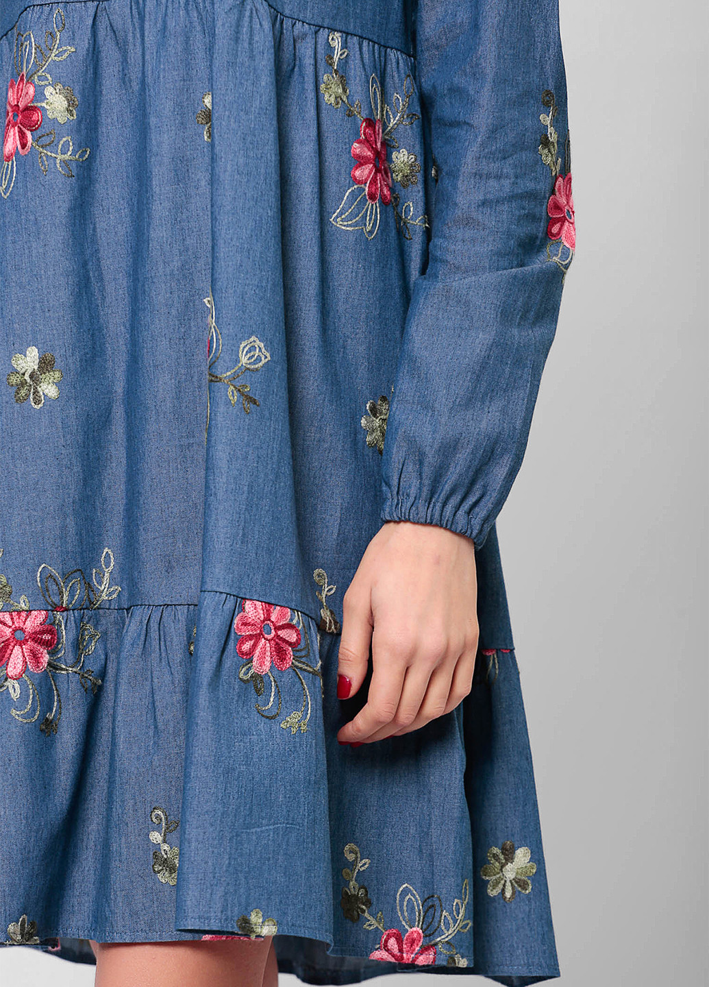 Темно-синее кэжуал платье с длинным рукавом Garne с цветочным принтом