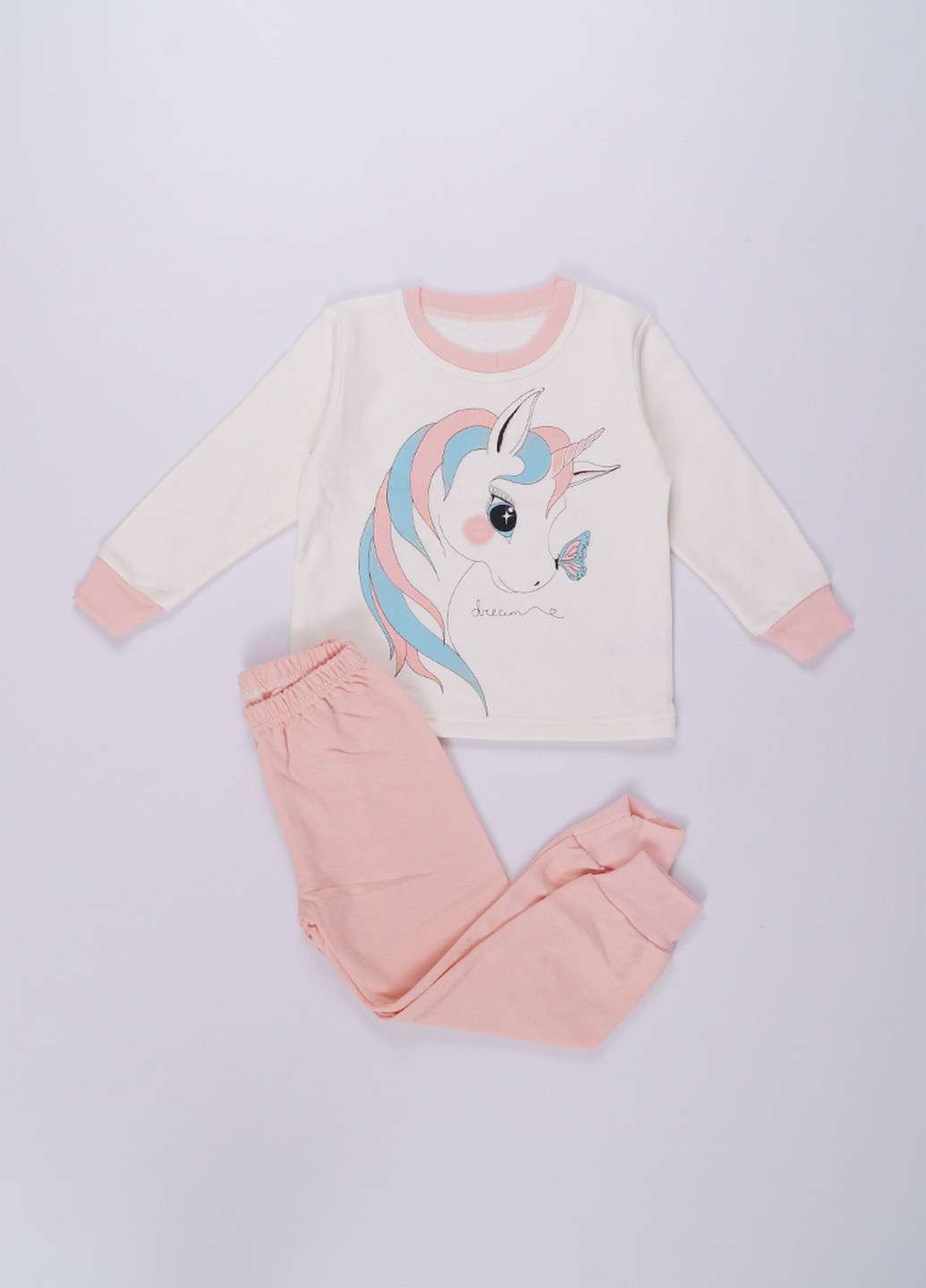 Молочная всесезон пижама для девочки с неоновой нитью Фламинго Текстиль