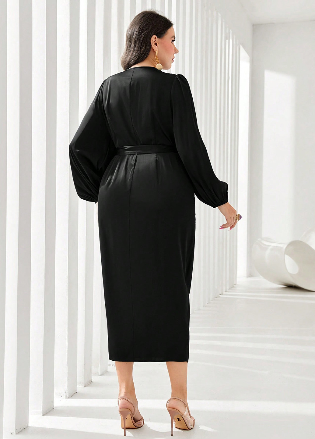 Чорна святковий, вечірня сукня на запах SHEIN однотонна