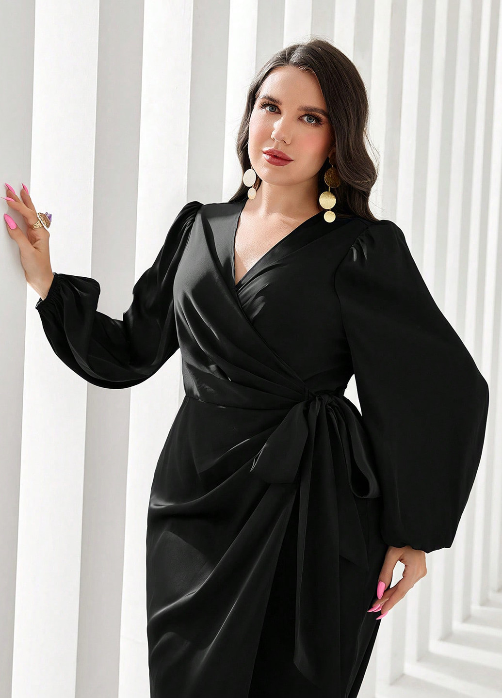 Чорна святковий, вечірня сукня на запах SHEIN однотонна