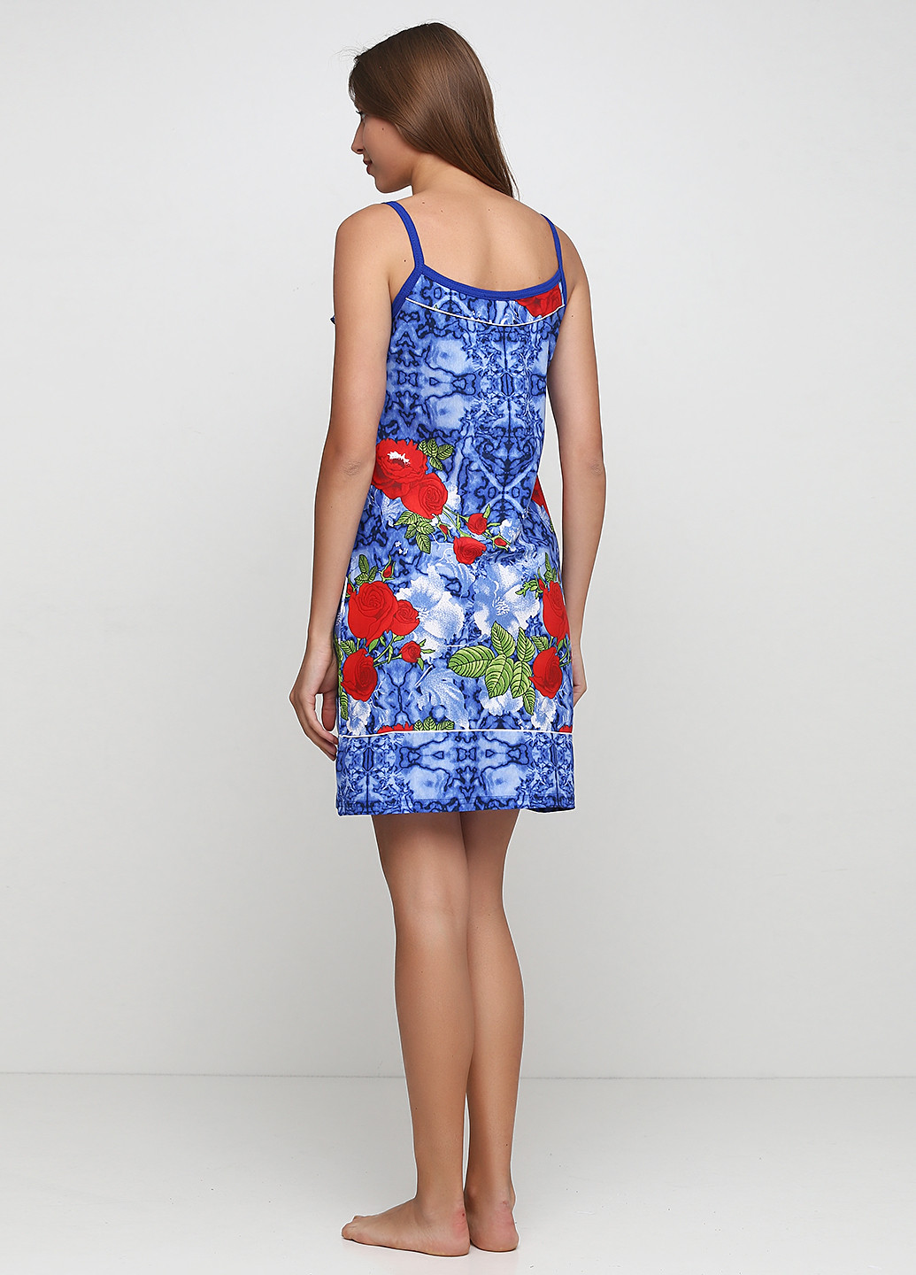 Синее домашнее платье платье-майка Трикомир с цветочным принтом
