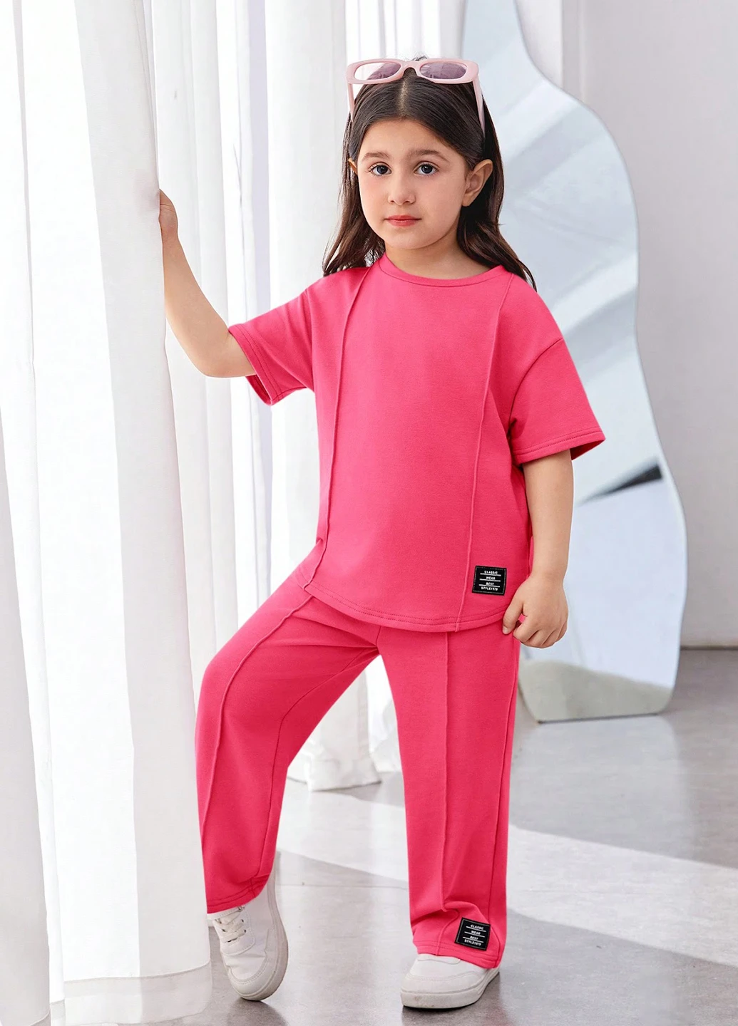 Розовый летний костюм (футболка, штаны) SHEIN