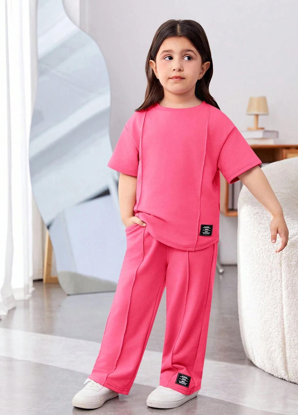 Розовый летний костюм (футболка, штаны) SHEIN