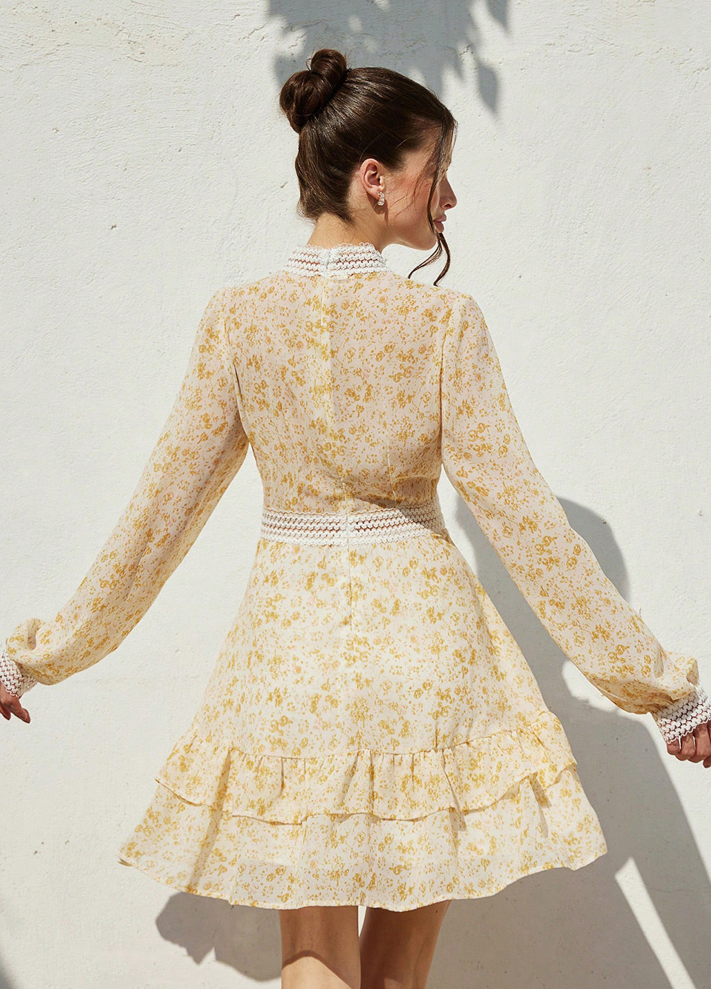Жовтий святковий, кежуал сукня кльош SHEIN з квітковим принтом