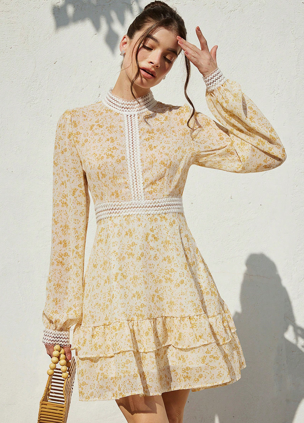 Жовтий святковий, кежуал сукня кльош SHEIN з квітковим принтом