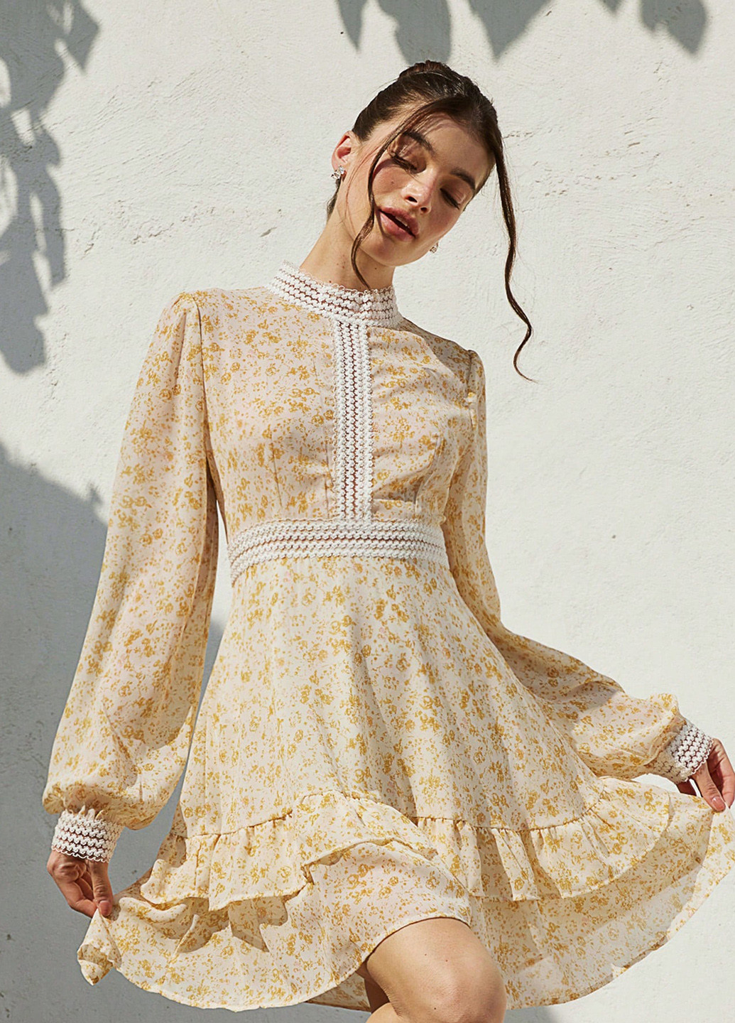 Жовтий святковий, кежуал сукня кльош SHEIN з квітковим принтом