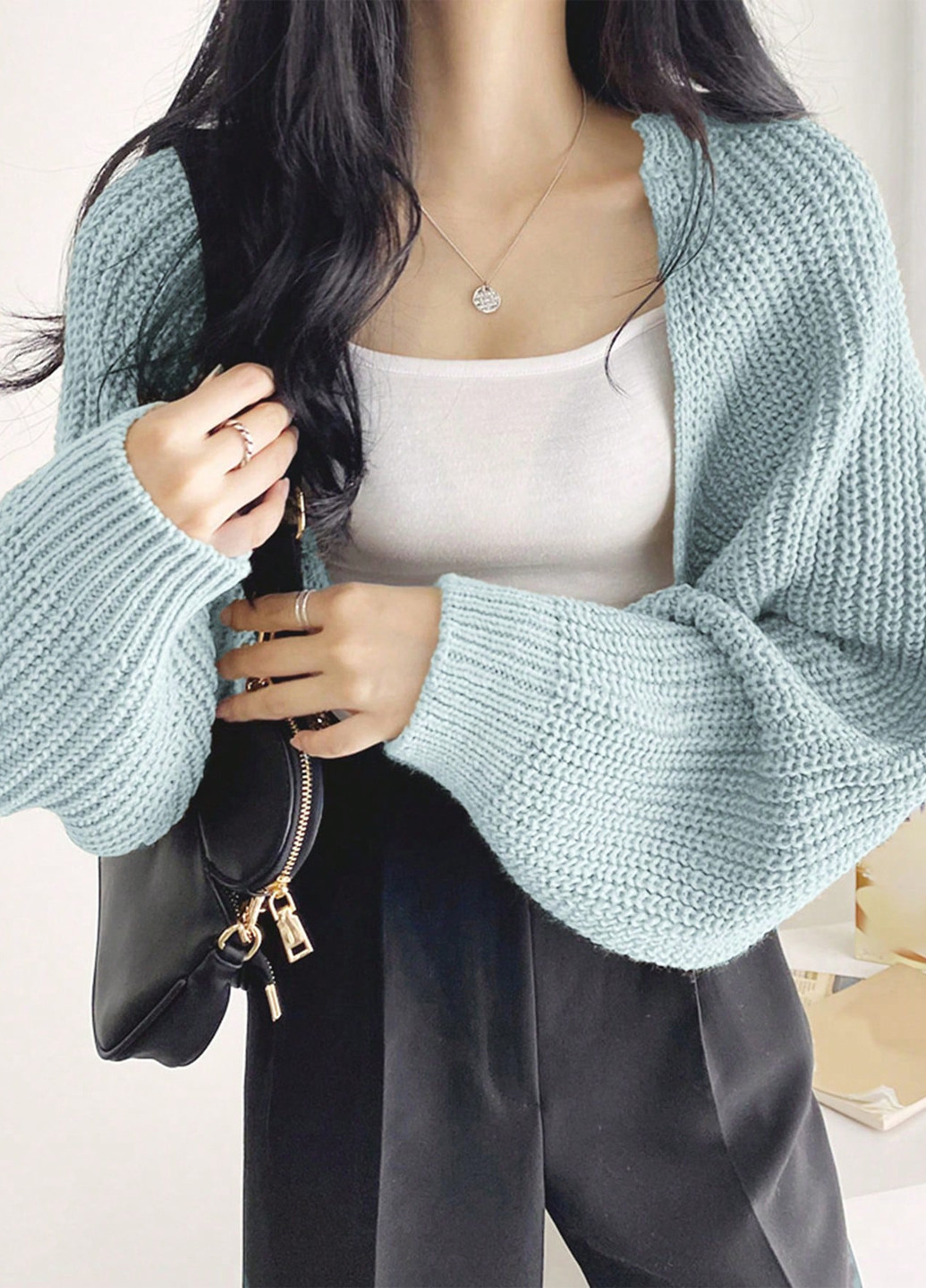 Голубой демисезонный кардиган SHEIN