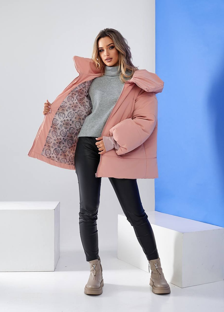 Розовая зимняя теплая женская куртка Hand Made