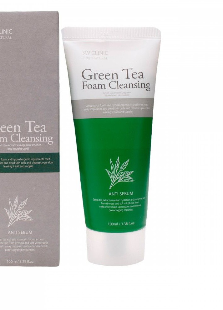Green Tea Foam Cleansing Пенка для умывания с экстрактом зеленого чая, 100 мл 3W Clinic (236499754)