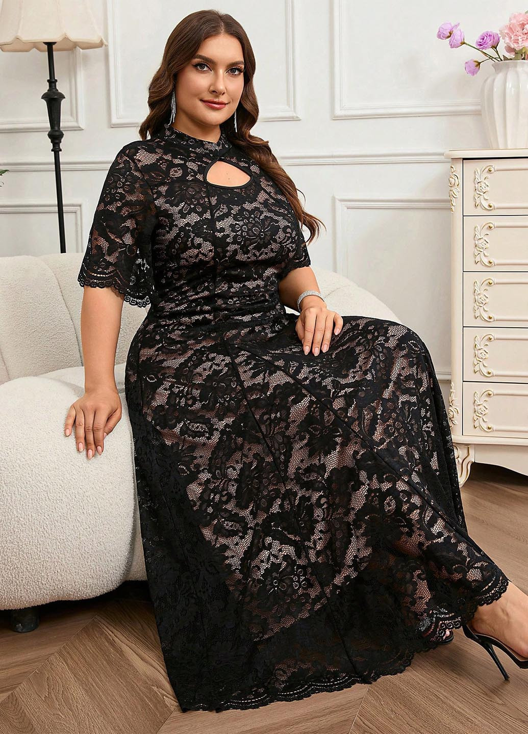 Чорна вечірня сукня силуетна, з спідницею-сонце SHEIN з квітковим принтом