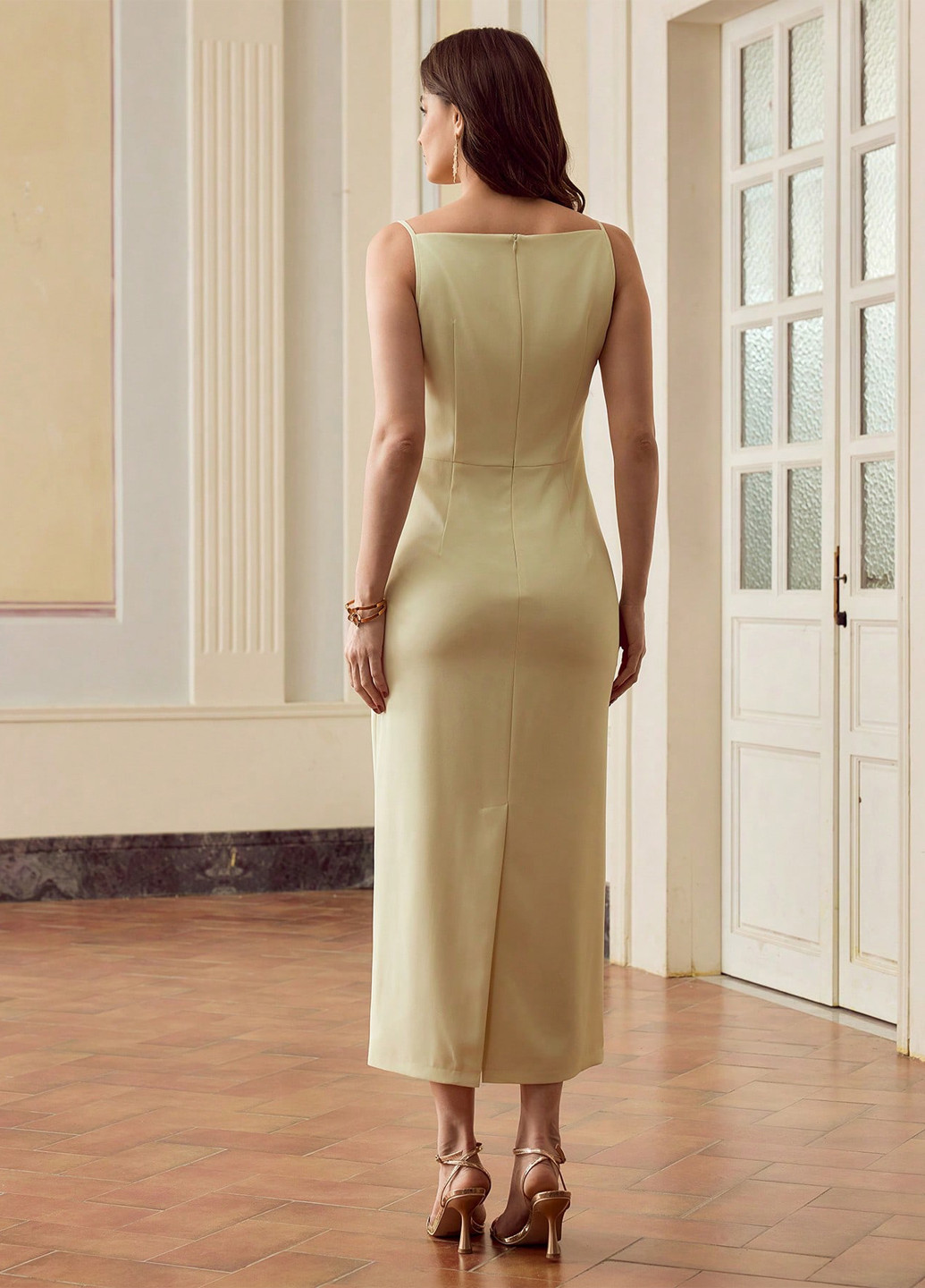 Светло-желтое праздничный, вечернее платье футляр SHEIN однотонное