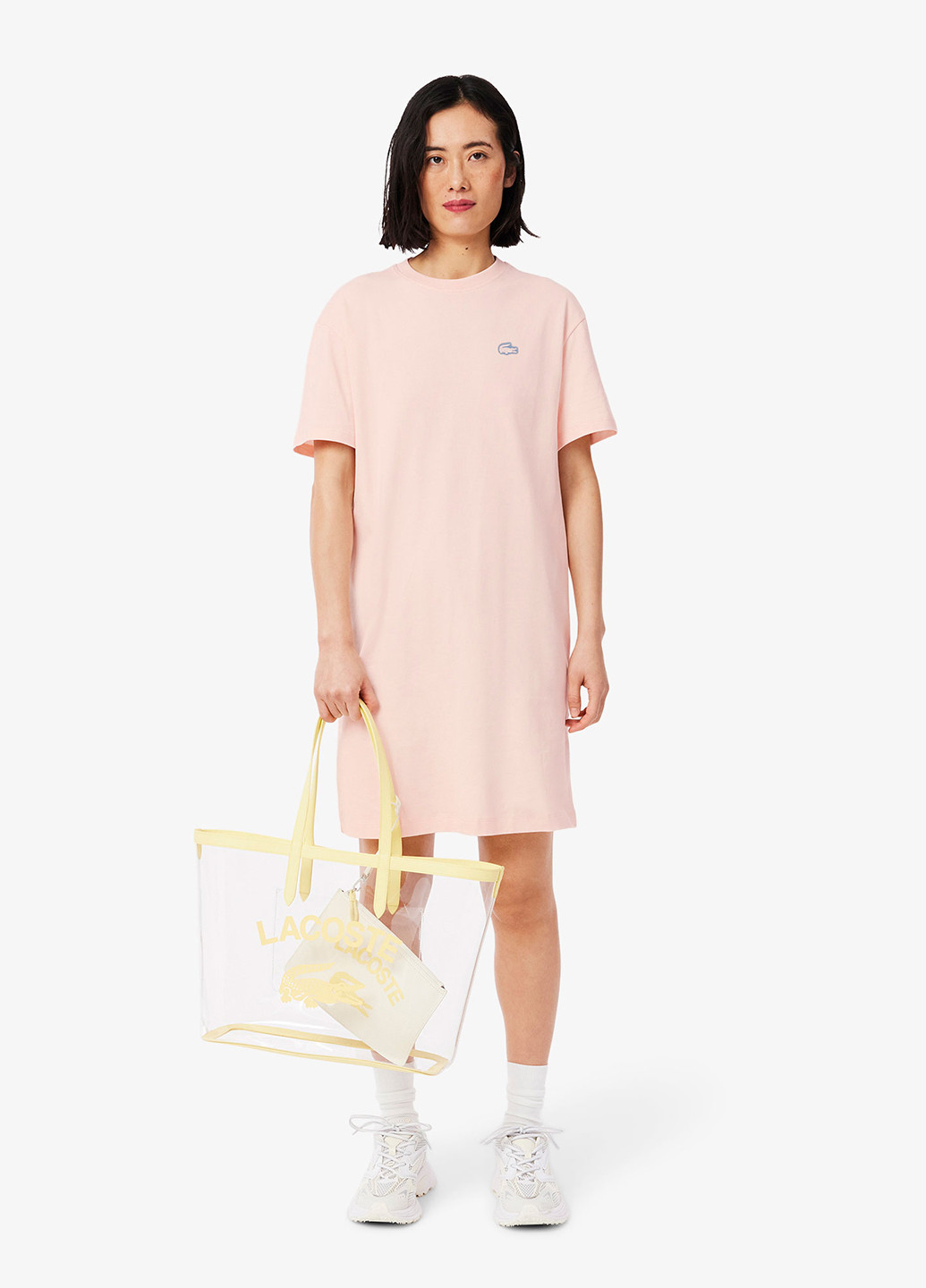 Пудрова кежуал сукня сукня-футболка Lacoste з логотипом