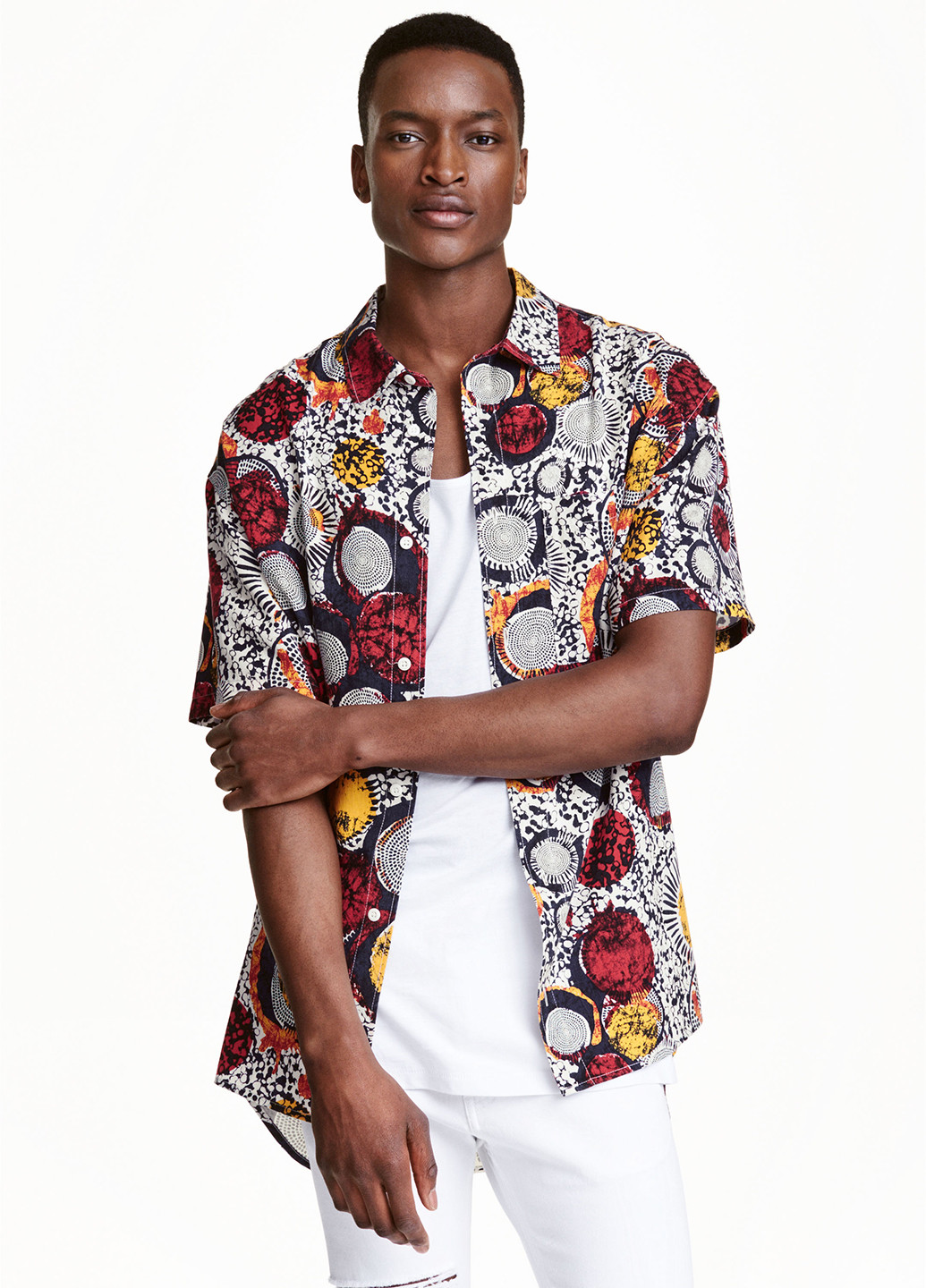 Цветная кэжуал рубашка с рисунком H&M с коротким рукавом