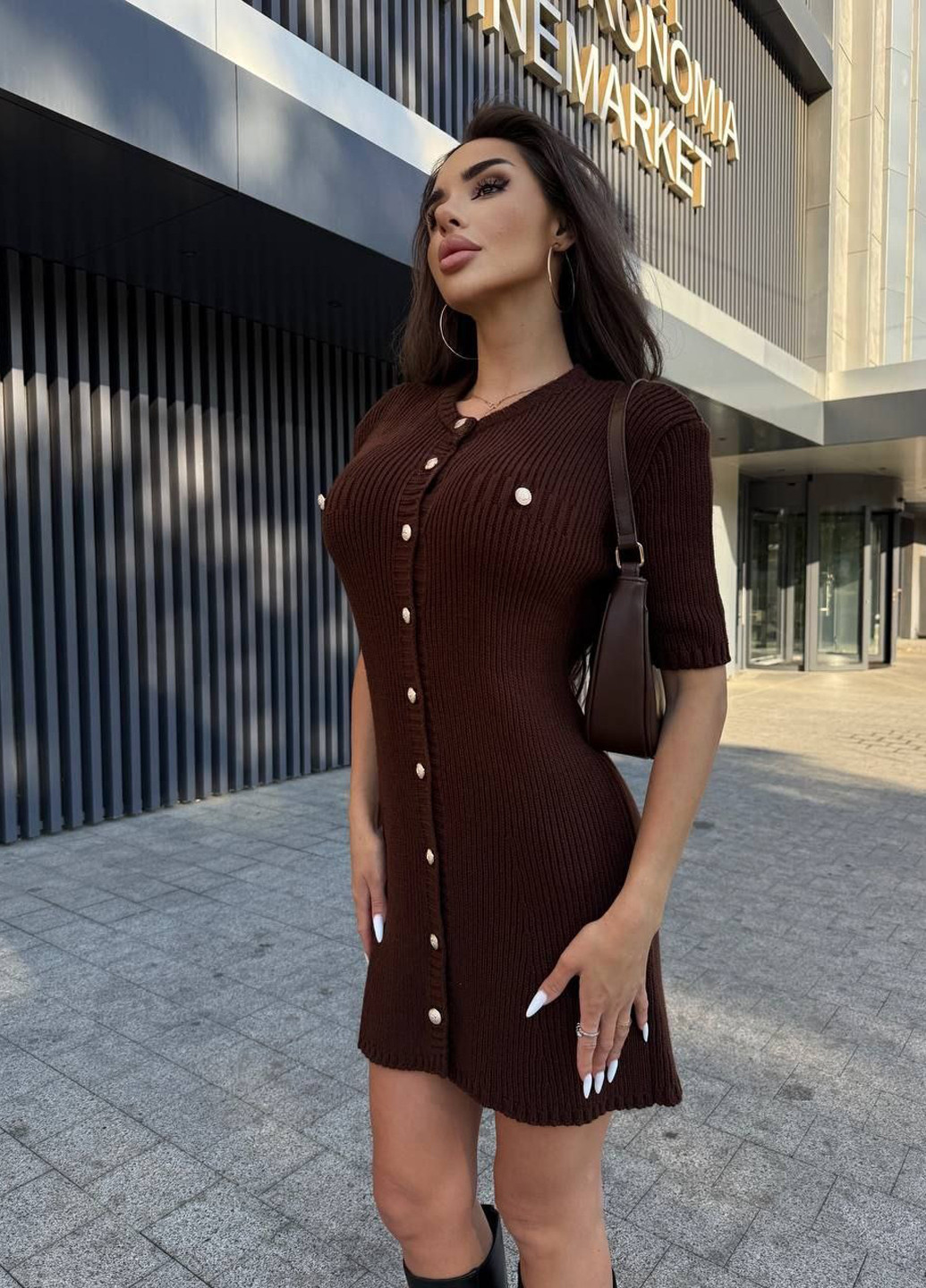 Коричнева кежуал сукня No Brand однотонна