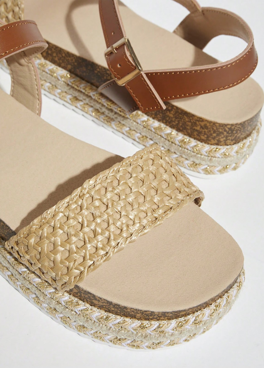Песочные босоножки SHEIN с ремешком на плетеной подошве, плетение
