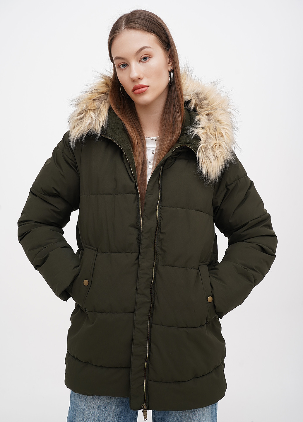 Оливкова (хакі) зимня куртка Cropp