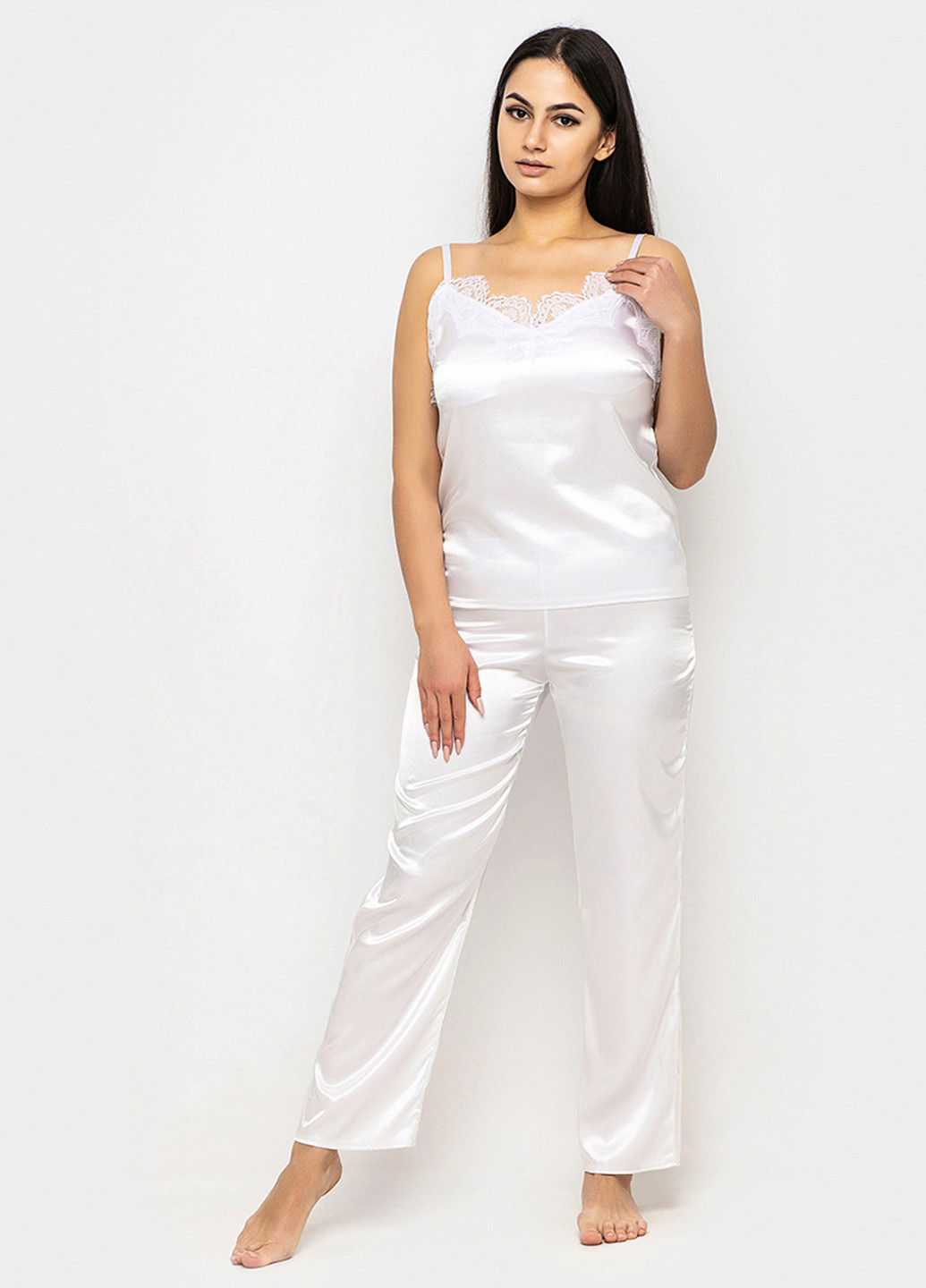Белая всесезон пижама (топ, брюки) майка + брюки Ghazel