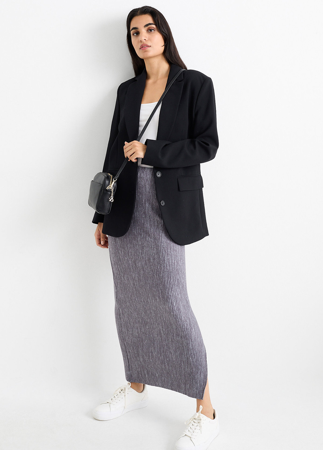 Серая кэжуал однотонная юбка C&A плиссе