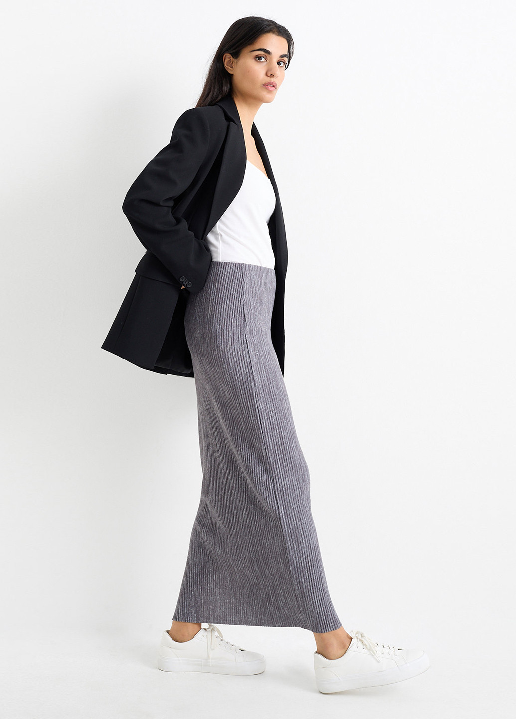 Серая кэжуал однотонная юбка C&A плиссе