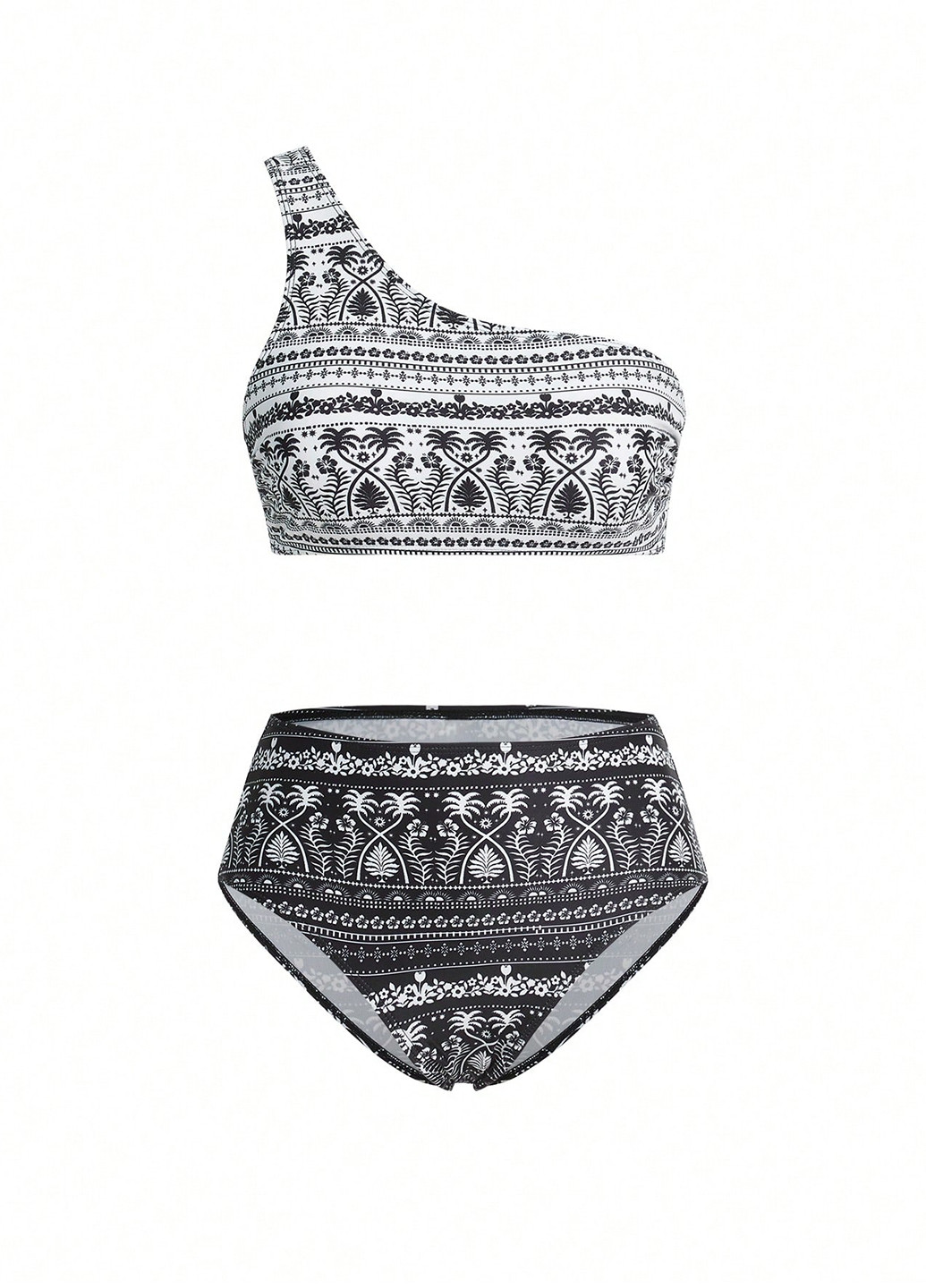 Чорно-білий літній комплект (купальний ліф, купальні трусики, накидка) топ, роздільний SHEIN