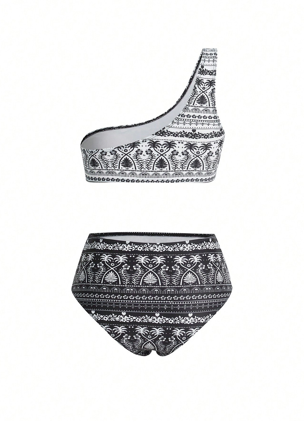 Чорно-білий літній комплект (купальний ліф, купальні трусики, накидка) топ, роздільний SHEIN