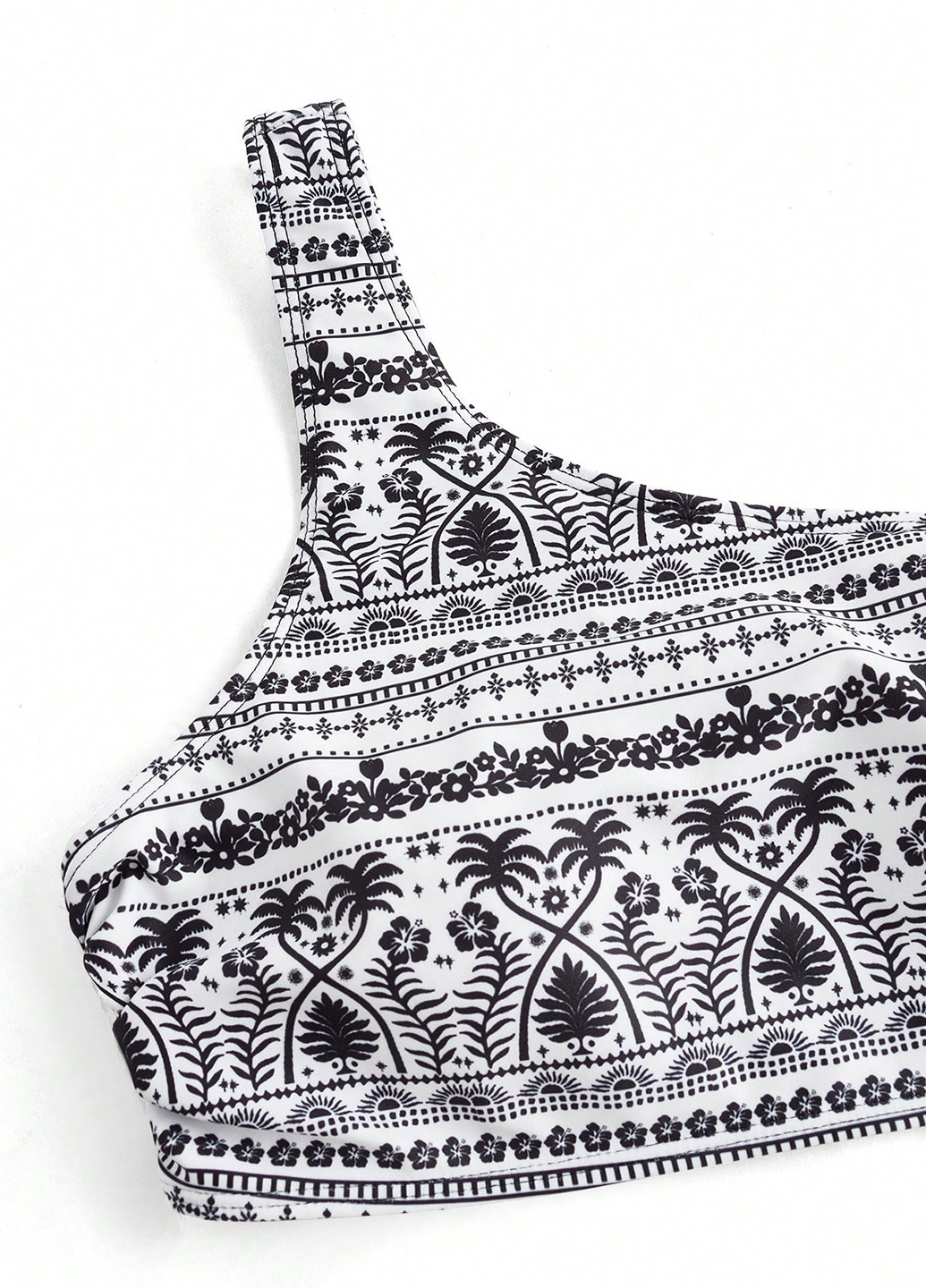 Чорно-білий літній комплект (купальний ліф, купальні трусики, накидка) топ, роздільний SHEIN