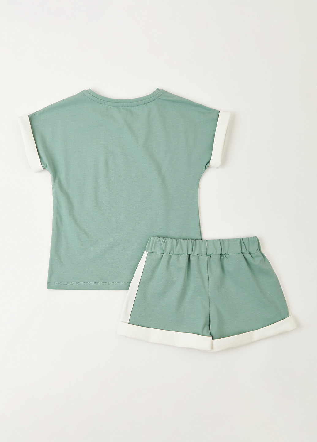 Зеленый летний комплект (футболка, шорты) Фламинго