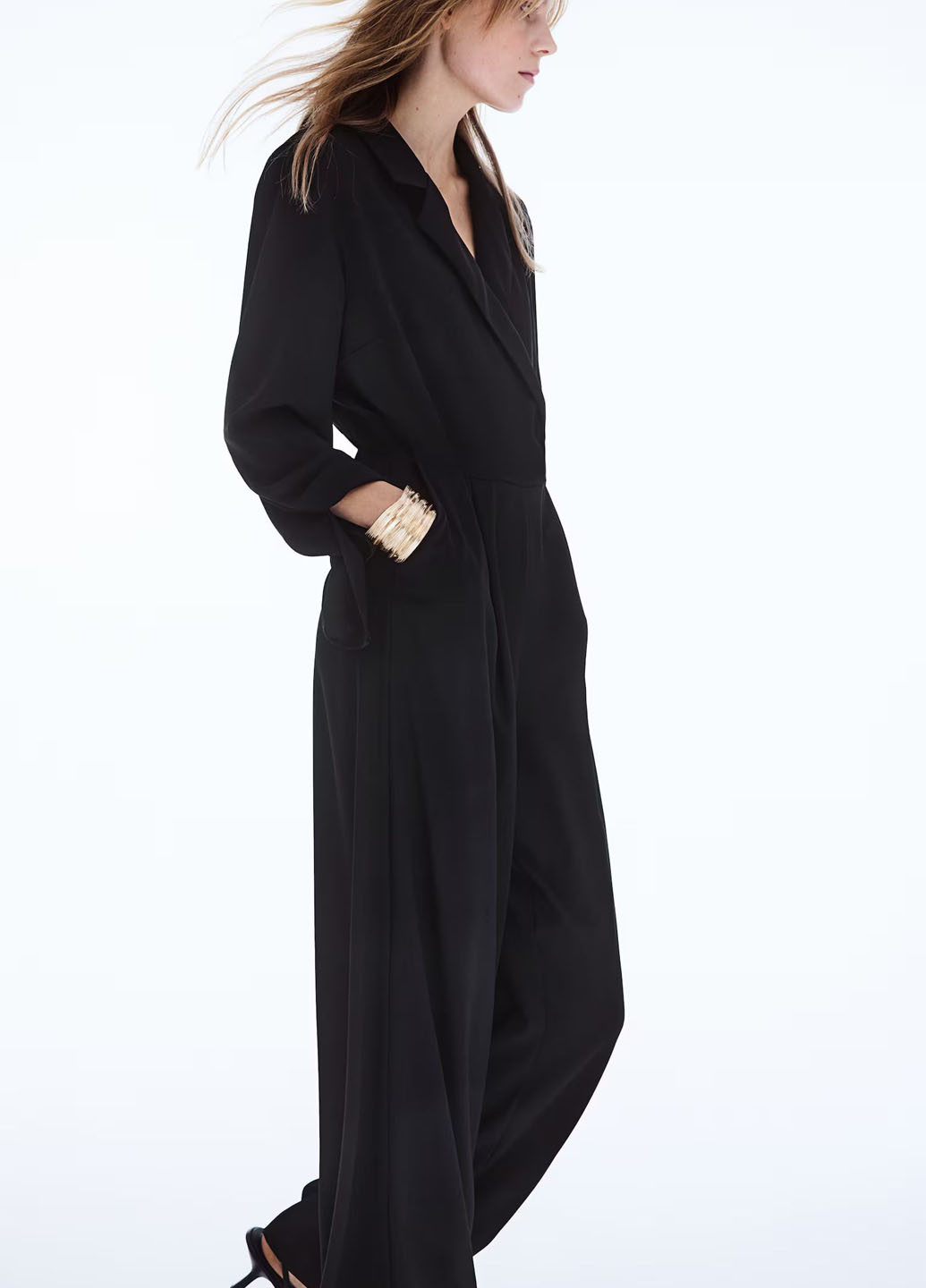 Комбінезон H&M комбінезон-брюки однотонний чорний кежуал поліестер