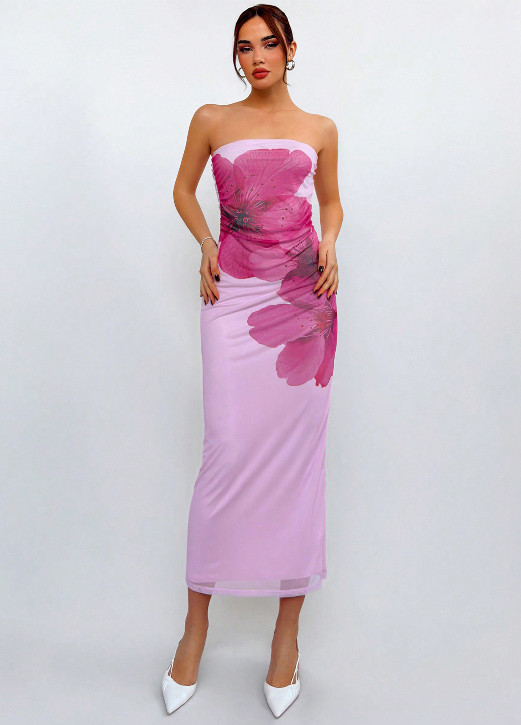 Лілова святковий, коктейльна, вечірня сукня силуетна, з відкритою спиною SHEIN з квітковим принтом