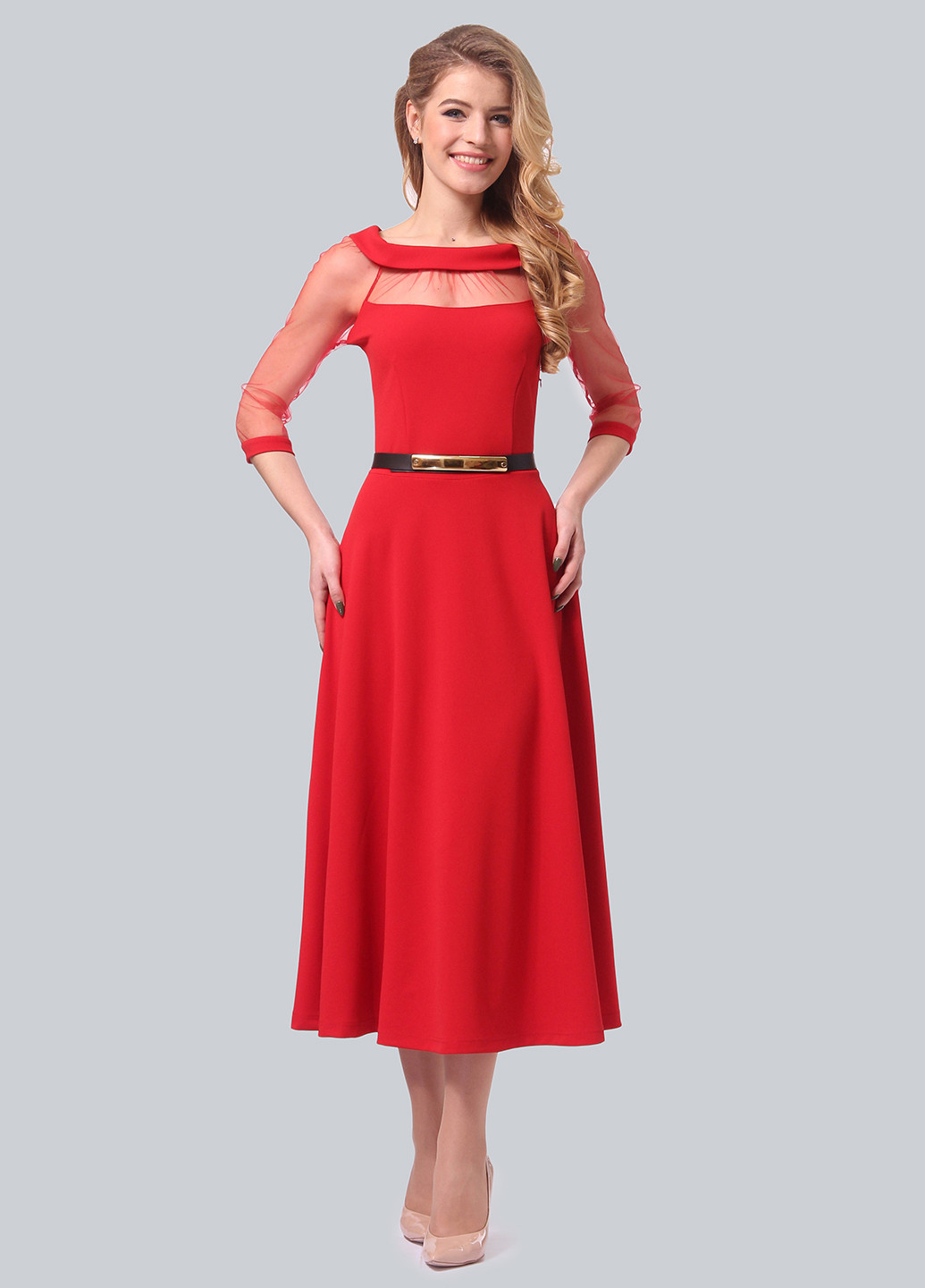 Красное кэжуал платье клеш Agata Webers однотонное