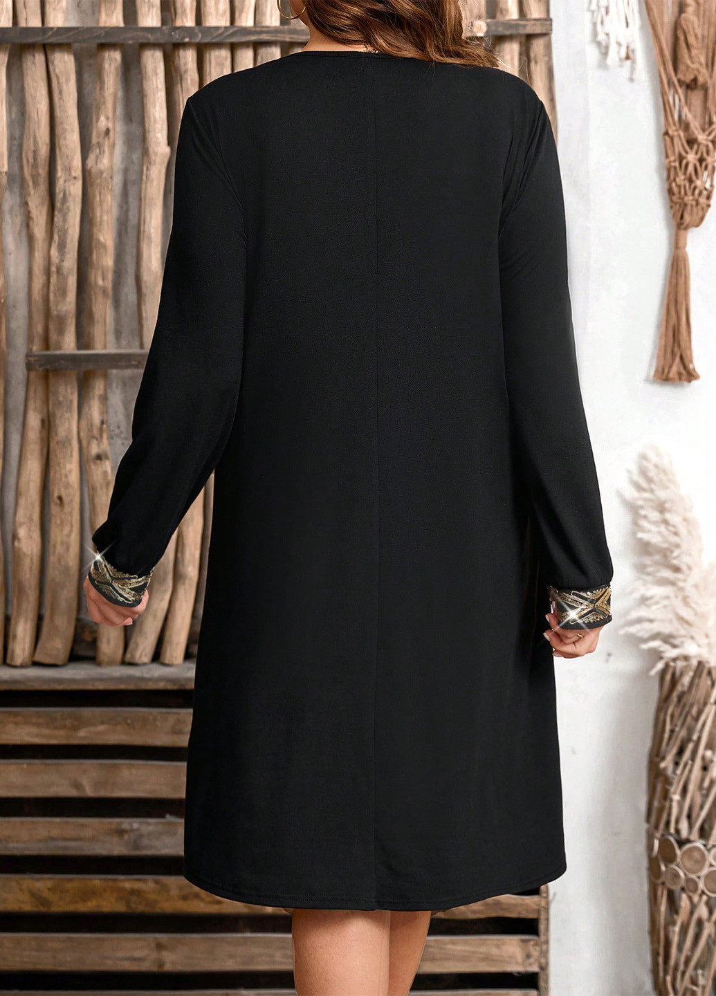 Черное кэжуал платье а-силуэт SHEIN однотонное