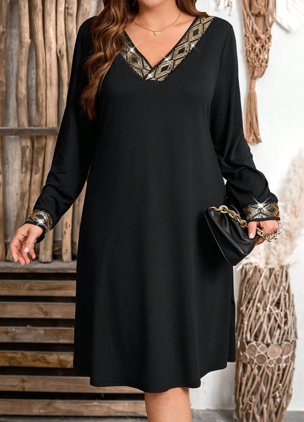 Черное кэжуал платье а-силуэт SHEIN однотонное