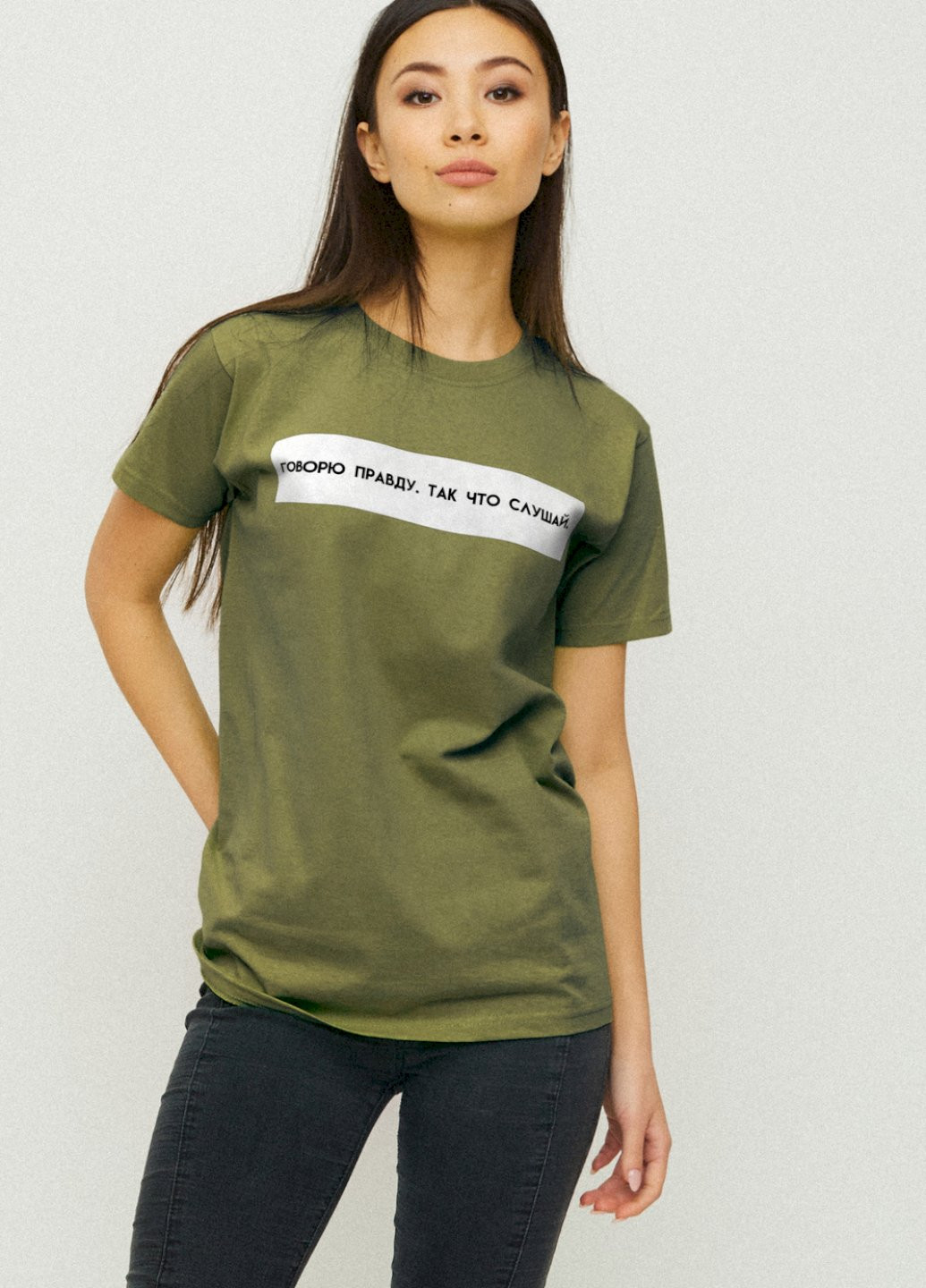 Оливковая демисезон футболка boyfriend / air print / YAPPI
