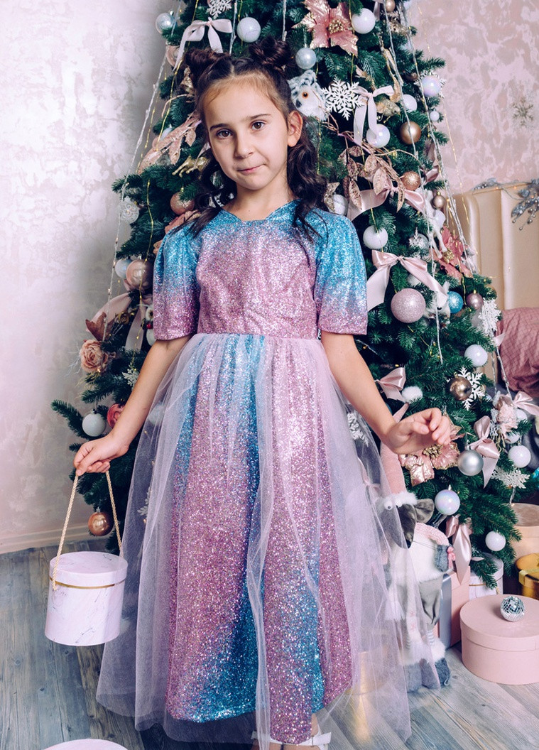Комбінована нарядна новорічна сукня для дівчинки в підлогу сипуча Marselin (212880353)