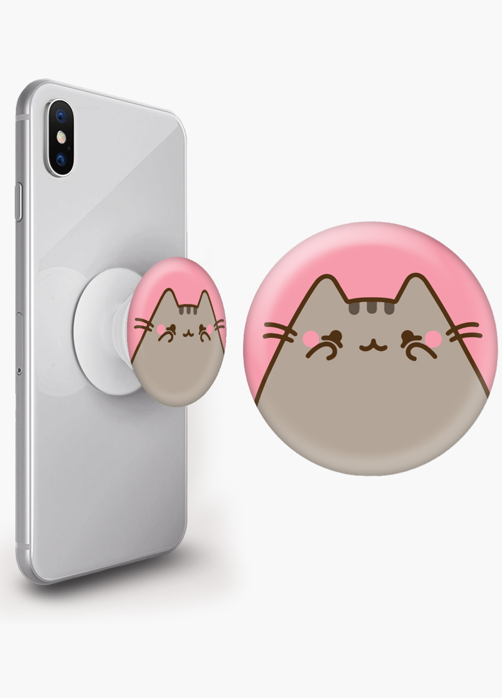 Попсокет (Popsockets) держатель для смартфона Кот Пушин (Pusheen Cat) (8754-2853) Черный MobiPrint (221548584)