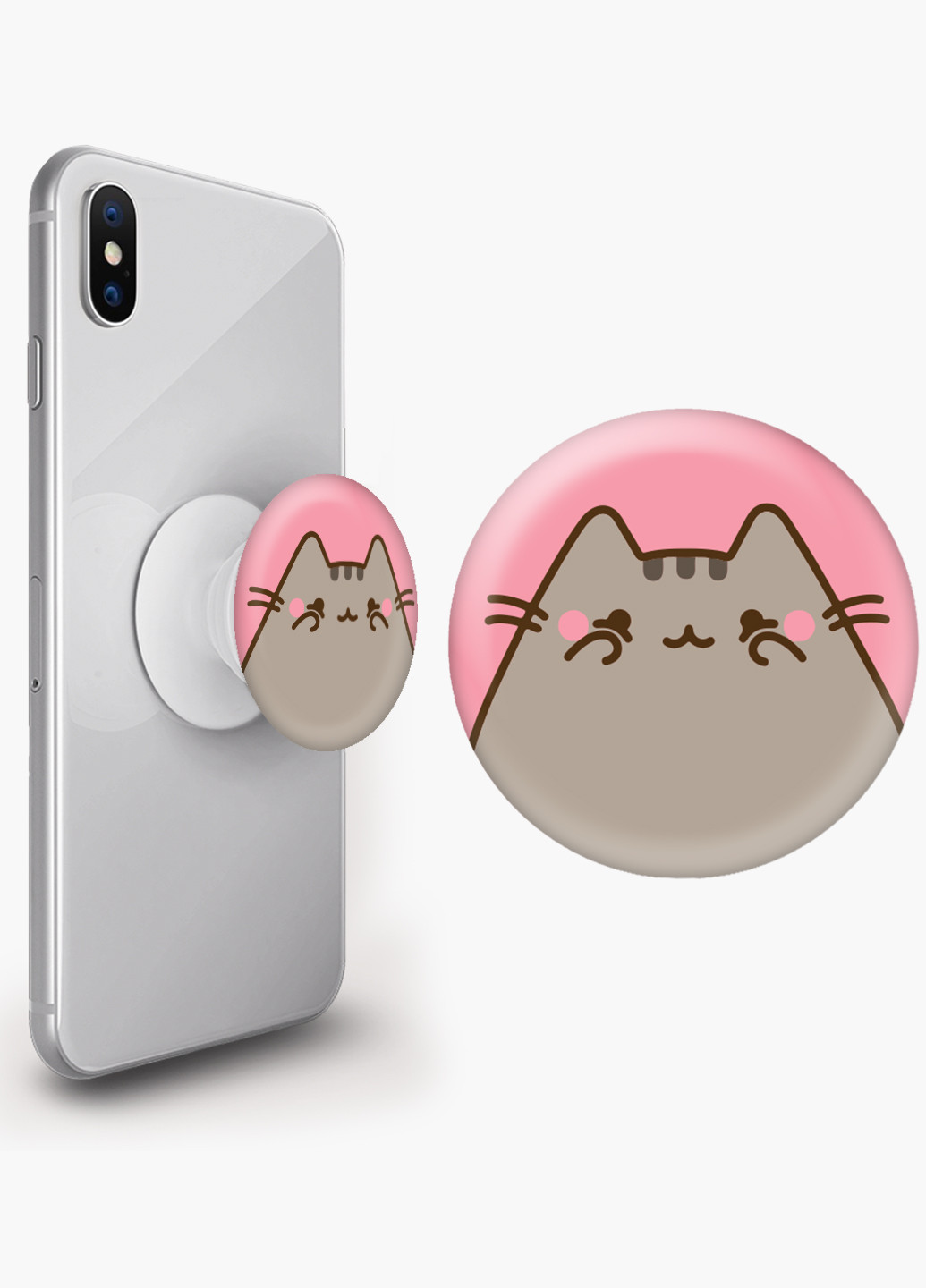 Попсокет (Popsockets) тримач для смартфону Кот Пушин (Pusheen Cat) (8754-2853) Чорний MobiPrint (221548584)