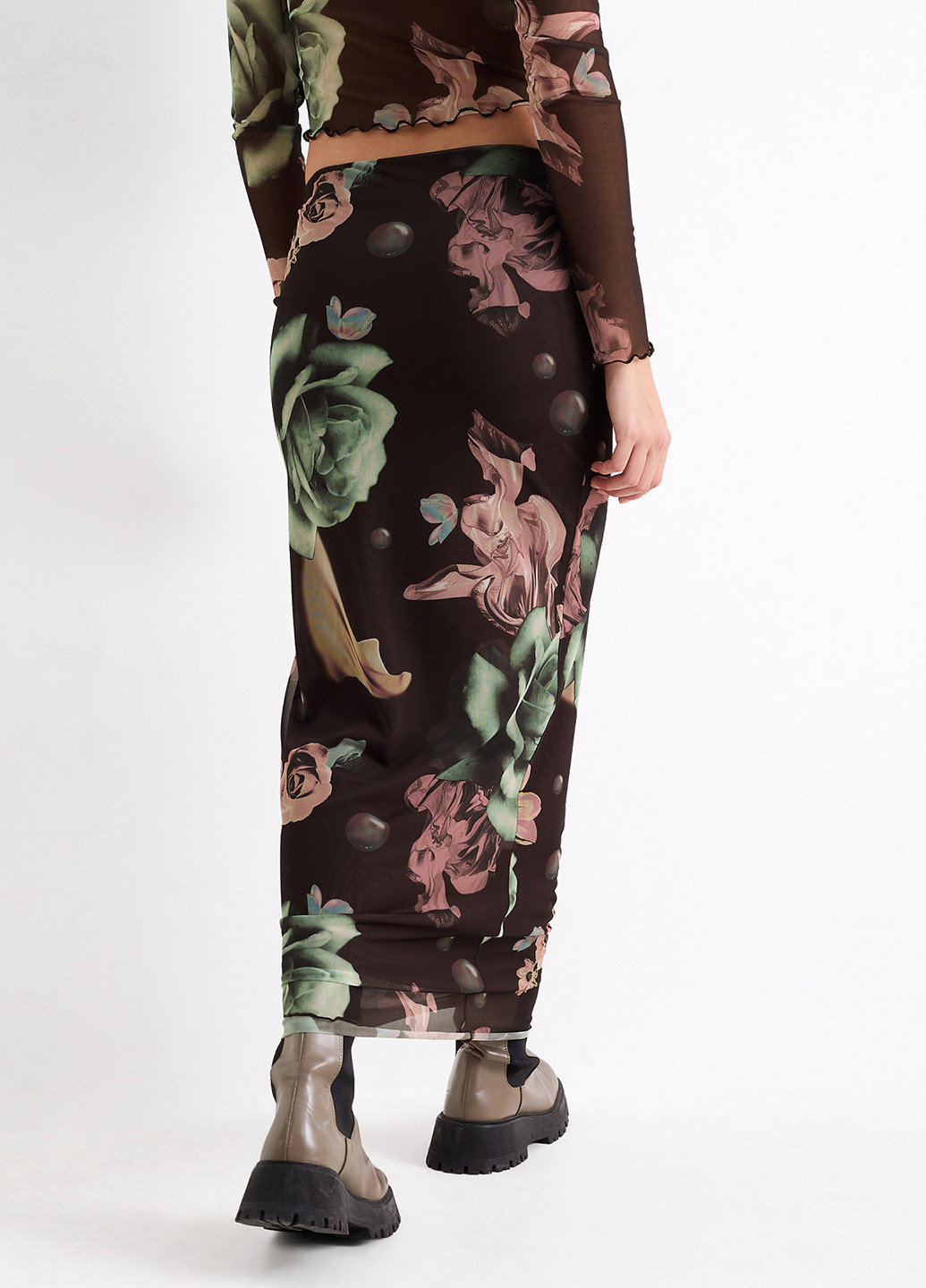 Коричневая кэжуал цветочной расцветки юбка C&A а-силуэта (трапеция)