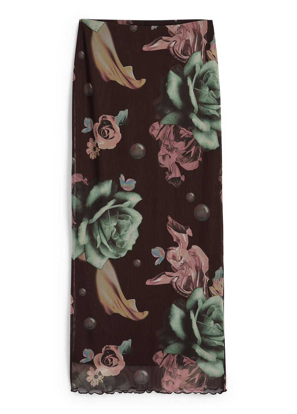 Коричневая кэжуал цветочной расцветки юбка C&A а-силуэта (трапеция)